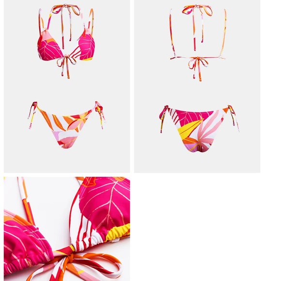 New Cupshe x JJD Villa Vibes Tropical Pink Floral Side Tie Triangle Bikini Set - Picture 4 of 7